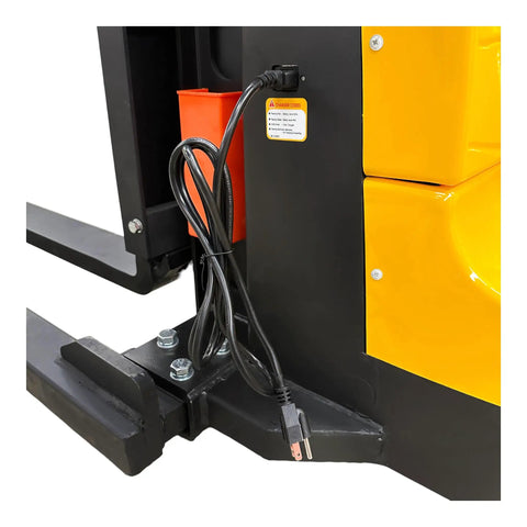 Heavy Duty Fully Electric Wide Leg Pallet Stacker With 3307 Pound Load Capacity And 130 Inch Lift Height power connection detail.