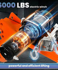Close-up of 6000 LBS electric winch with detailed components, showcasing its powerful and efficient lifting mechanics.
