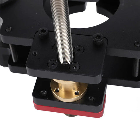 Close-up view of the Total Game Changer Router Lift Kit With Quick Crank Adjustment For Woodworking Tables showing aluminum and brass components.