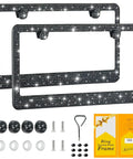 Two Pack Premium Stainless Steel Rhinestone License Plate Frame For Women Glitter Crystal Diamond Bling with accessories