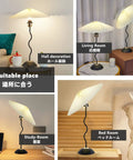 Harp Folding Lamp Set Two Pieces, Modern Umbrella Pleated Desk Lamp With White Shade, shown in various room settings.