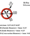 Red Silicone O Rings 8mm Outer Diameter 6mm Inner Diameter 1mm Cross Section VMQ Food Safe Sealing Gasket diagram