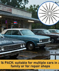 All Season Silicone Windshield Wiper Blades 22 Inch 16 Pack displayed on parked cars in the rain, highlighting bulk set for car maintenance.