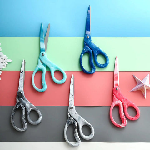 Pro Grade All Purpose Scissors 8 Inch Heavy Duty Shears Gradient Pink Handles For Office Home Projects And Crafts Ergonomic Grip Stainless Steel Blades For Precise Clean Cuts And Everyday DIY Use, assorted colors on pastel background