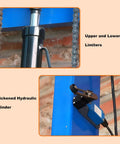 Close-up of upper and lower limiters and thickened hydraulic cylinder of Heavy Duty Hydraulic Lift Platform With 1000 Kg Capacity.