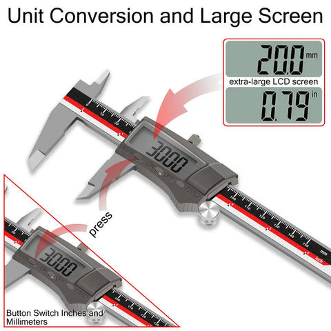 Pro Grade Digital Caliper With Stainless Steel Body Waterproof Dustproof 6 Inch 150 mm Vernier Caliper Large LCD Screen