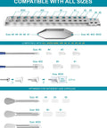 All In One Capsule Filling Tray Kit For Every Capsule Size 000 Through 5 With Holder, Includes Spoons, Spatulas, Scoops, And Tools For DIY Gel Capsules, Make Your Own Empty Capsule Fill Quickly And Easily showing stainless tray for #000 to #5 capsules
