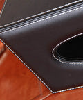 Close-up corner of Premium PU Leather Tissue Box Holder With Lid Black Dope Napkin Dispenser for home office and car