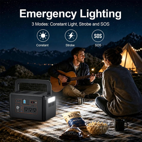 Kick Back With This 650W Portable Power Station, 576Wh LiFePO4 Battery, Fast Solar Generator For Camping, campsite lighting use.