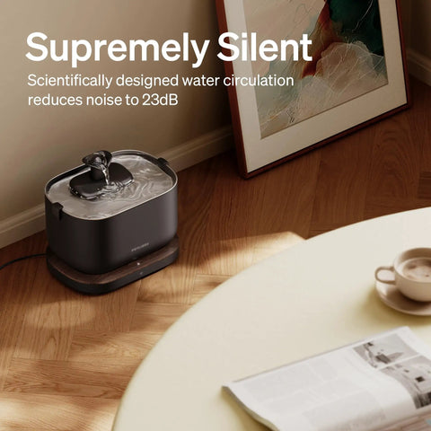 Smart Cat Water Fountain With App Monitoring And Stainless Steel Tray, 2.5L Automatic Water Dispenser in living room setting