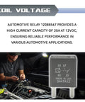 Two Pack 12V DC Automotive Relay 30A 4 Pin Fuse Box Relay 12088567 8567 shown with diagram and mechanic at work
