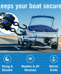 Heavy Duty Stainless Steel Retractable Ratchet Straps Set 1 Inch By 72 Inch securing a boat on a trailer