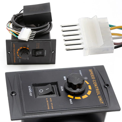 Front view: DUZFOREI adjustable gear motor with speed controller; 90W, AC110V, 75RPM, wiring harness
