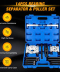 Heavy Duty 14 Piece Bearing Puller Kit 5 Ton Bearing Separator Tool For Auto Repair Includes storage case and tools.