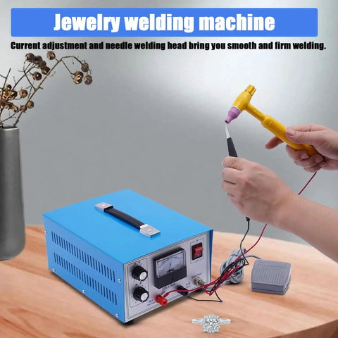 Person using Pro Grade Jewelry Spot Welding Machine Kit With Auto Welder Foot Switch Stand And Tweezers For Precise Ring Mouth Welds And Easy Jewelry Repairs 80A Power