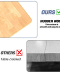 Comparison of rubber wood top of Heavy Duty Adjustable Height Workbench With Rubber Wood Top 47.75 Inch By 23.25 Inch Built Tough 2000 Pounds Load Capacity For Garage Workshop Basement Craft Room And Home Projects vs cracked surface.