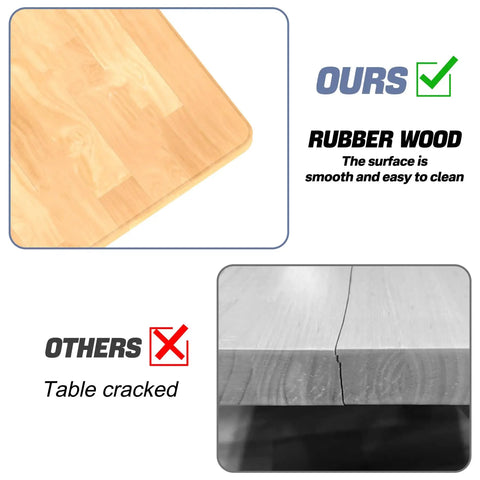 Comparison of rubber wood top of Heavy Duty Adjustable Height Workbench With Rubber Wood Top 47.75 Inch By 23.25 Inch Built Tough 2000 Pounds Load Capacity For Garage Workshop Basement Craft Room And Home Projects vs cracked surface.