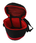 Open view of Rugged Heavy Duty Telescope Equipment Storage Bag with Protective Padding and Oxford Cloth, red interior and mesh pocket.