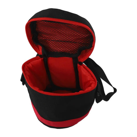 Open view of Rugged Heavy Duty Telescope Equipment Storage Bag with Protective Padding and Oxford Cloth, red interior and mesh pocket.
