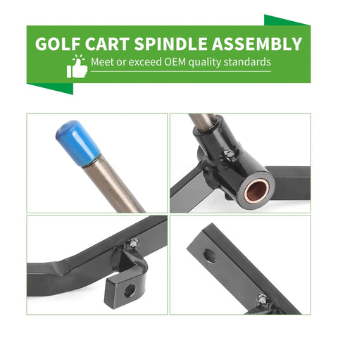 Driver Side Spindle Assembly For Club Car DS Golf Carts 1981 2003 Front Wheel Spindle Replacement Fits Gas And Electric Models OEM Compatible Direct Fit Front Driver Side Spindle For Rugged Replacement On Club Car DS Gas And Electric 1981 To 2003, black metal close-up
