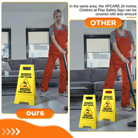 Six Pack 24 Inch Yellow Caution Wet Floor Signs Double Sided A Frame Bilingual Safety Warning Signs For Commercial Use