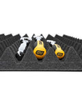 Trap Mat Universal Tool Drawer Liners Four Piece Low Profile Mats That Fit Two Inch And Up Segmented Sixteen By Twenty Two Inch Solvent Resistant Foam with tools in grooves