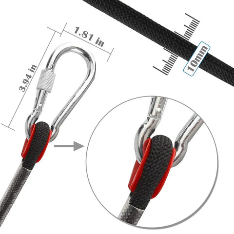 Close-up of 10mm Static Rock Climbing Rope 35ft With Carabiner for Outdoor Safety