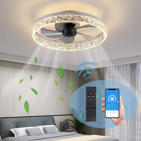 19.7 Inch Ceiling Fan With Lights Remote Control Dimmable LED Light 6 Speeds Reversible Blades Semi Flush Mount Kit
