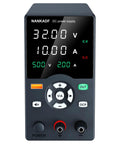 Variable 30V 10A Bench Power Supply With USB Fast Charging Port And Output Current Display shown front view