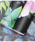 Wild Spring Peel And Stick Wallpaper Bouquet Botanical Floral Black Green Pink Removable Easy Install No Mess Durable Washable