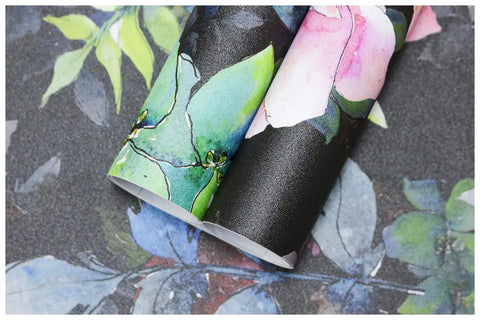 Wild Spring Peel And Stick Wallpaper Bouquet Botanical Floral Black Green Pink Removable Easy Install No Mess Durable Washable