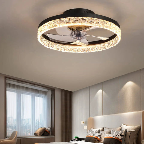 19.7 Inch Modern Low Profile Ceiling Fan With Lights, 6 Speed Remote, Dimmable LED, Reversible Quiet DC Motor, Flush Mount - Black