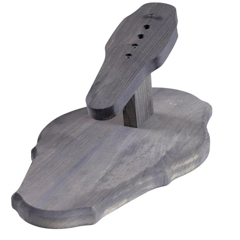 Euro Style Skull Display Kit in Rustic Pine for Wall or Table Mounts, gray barn-board finished pine holder side view