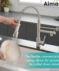 Heavy Duty Single Handle Kitchen Sink Faucet With Pull Down Sprayer Brushed Nickel 304 Stainless Steel Body Lead Free Anti Fingerprint Finish in use.