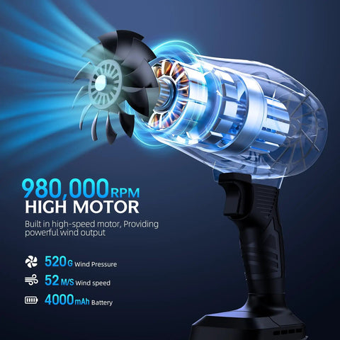 Beast Of A Cordless Leaf Blower With 980000 RPM Turbine Motor, showcasing internal motor components and airflow design