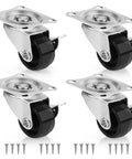 1 Inch Low Profile Swivel Caster Set Of 4 With No Noise Polypropylene Wheels For Furniture, 360 Degree Top Plate Brakes, 22 Lb Capacity