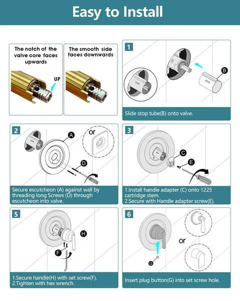 Upgrade Your Bathroom with This Replacement Square Trim Kit for Moen Chateau Shower Valve Designed With Pull On Push Off Knob Handle In Sleek Oil Rubbed Bronze Finish For Easy Hot Cold Water Control Without The Cartridge. installation diagram for bronze square shower trim kit, handle and escutcheon