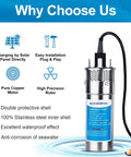 12V DC Submersible Deep Well Pump With 3.2 GPM Max Flow And 230 Ft Max Head, stainless steel, waterproof features
