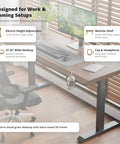Solid Rubberwood Electric Standing Desk With Crisp Walnut Top, Smooth Single Motor Lift, total game changer for chill home office workstation.