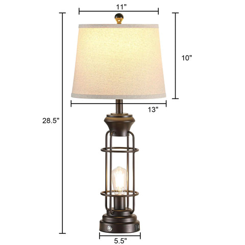 Set Of 2 Farmhouse Tall Table Lamps For Living Room And Bedroom, Oil Rubbed Bronze Finish With White Oatmeal Linen Shade