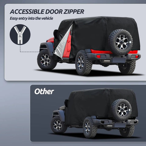 Jeep Wrangler 4 Door Cab Cover 2007-2025 JK JL All Weather Waterproof Cabin Coverage With Driver Door Zipper