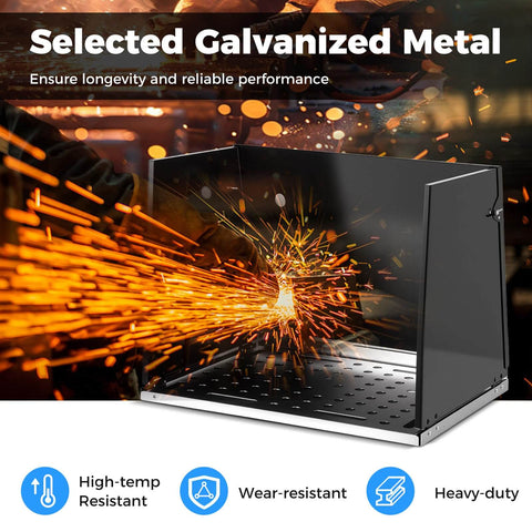 Folding Welding Table With Carry Handle Pro Grade Build, 17 By 20 Inch Portable Galvanized Metal Work Table, sparking in use