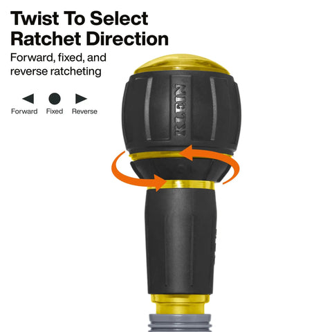 Ratcheting Tru-Grip Ball-Style Screwdriver With Quick-Release Collar showing twist to select ratchet direction feature