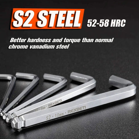 Industrial Grade 27 Piece Hex Key Allen Wrench Set In S2 Tool Steel Assorted Colors Premium Metric And SAE Tools For Home Garage And Pro Projects Built For Durability on dark background with focus on steel material.