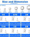 304 stainless steel SAE split lock washers assortment kit in 1/4–5/8 in sizes (6 common sizes) for bolts and screws