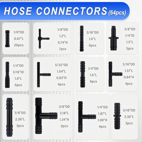 All In One Vacuum Hose Kit With Six Five Foot Hoses And 64 Connectors For Automotive Fluid Lines Windshield Washer Garden Drip