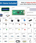 Raspberry Pi Pico Starter Kit With 40 Projects And Online Tutorials For MicroPython C And MakeCode No Fuss Setup One Stop Learning Electronics And Programming For Beginners And Pros, showcasing 280+ components including microcontroller board and sensors
