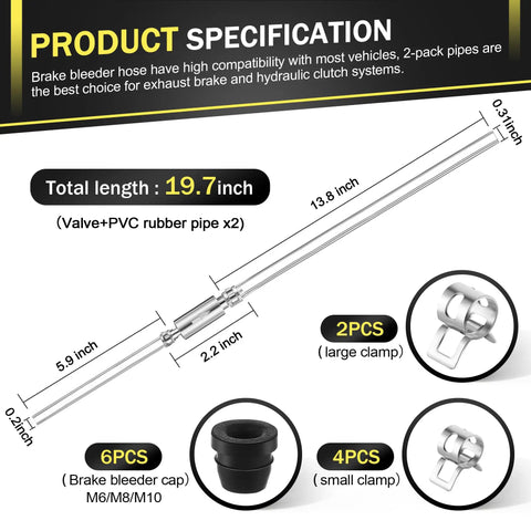 Two Pack Brake Bleeder Hose Kit With Nozzle Cap And Clamp For Cars, Bikes And EVs, One Way Check Valve Tube specifications