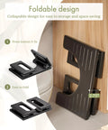 7 Inch Folding Toilet Stool For Adults Bamboo Rustic Brown Collapsible Poop Stool With Anti Slip Strip showcased against bathroom wall