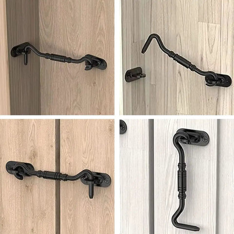 12 Inch Gold Barn Door Handle Set With Round Pull, Flat Finger Pull, Hook Lock, Eye Latch And Flush Sliding Hardware Kit
